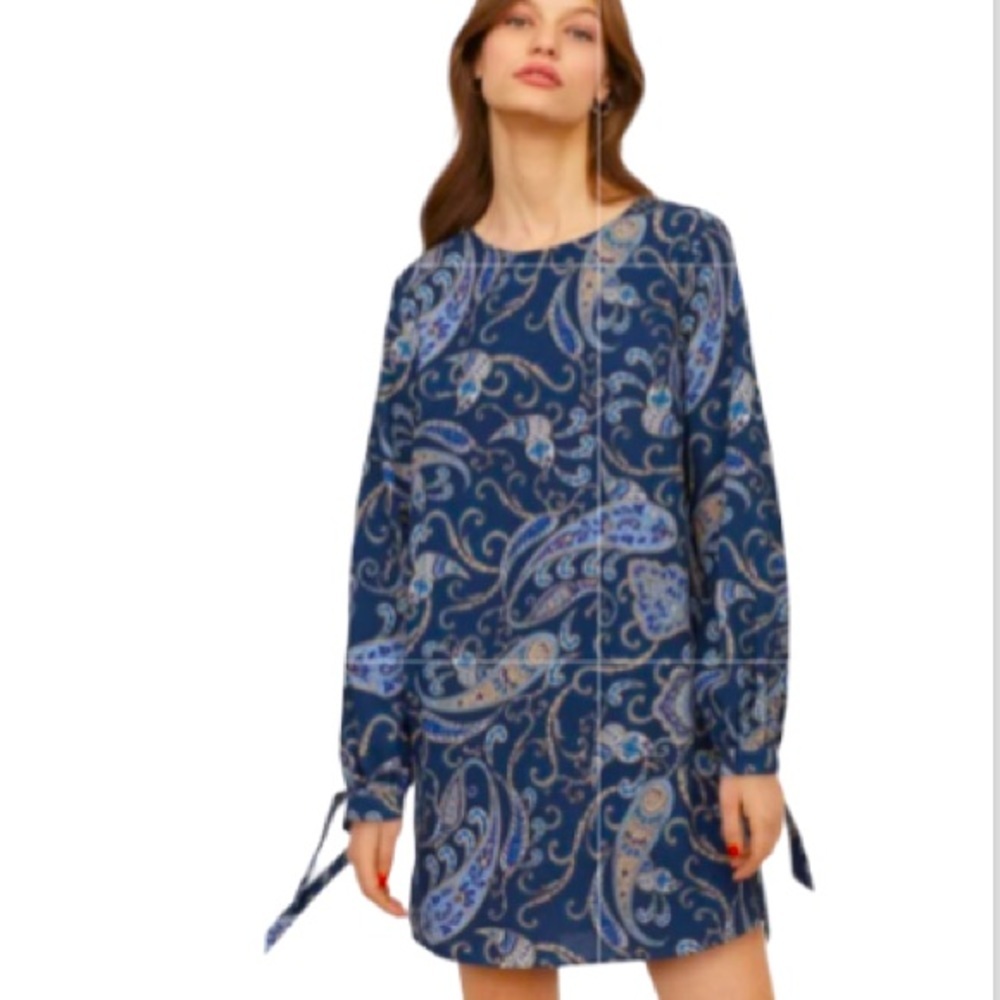 H&M Blue Paisley Dress , balloon sleeves Size 6